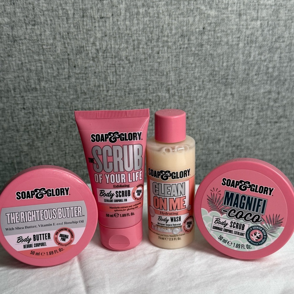 Soap & Glory Set -Righteous Butter, Clean On Me, Scrub Your Life, Magnificoco